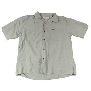 Island Republic Martini Glass Camp Shirt 100% Silk Men L Sage Green Short Sleeve